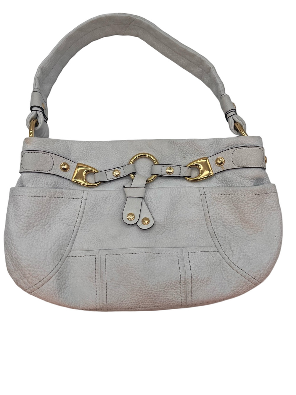 B. Makowsky Textured White Leather Shoulder Bag Gold Accents Purse Handbag